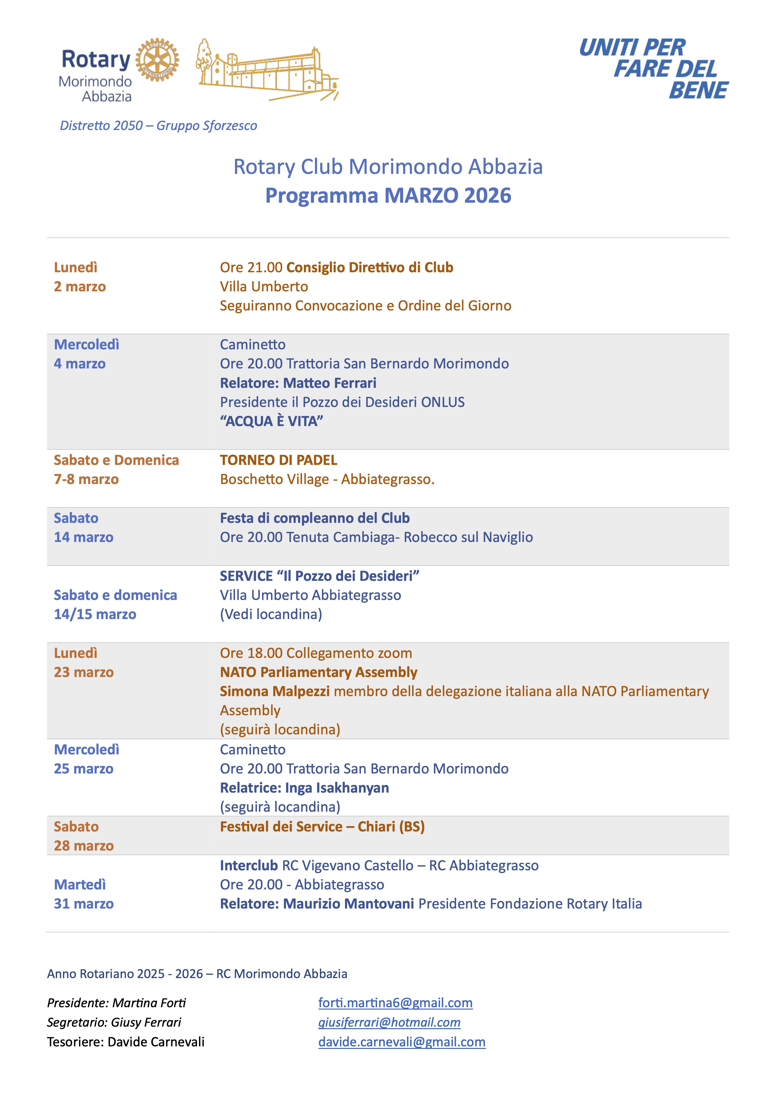 APPUNTAMENTI ANNO ROTARIANO 2024 - 2025